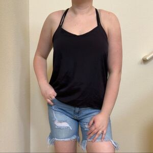 Hollister Black Cross Strap Satiny Tank Top Sz Medium sweetheart adjustable